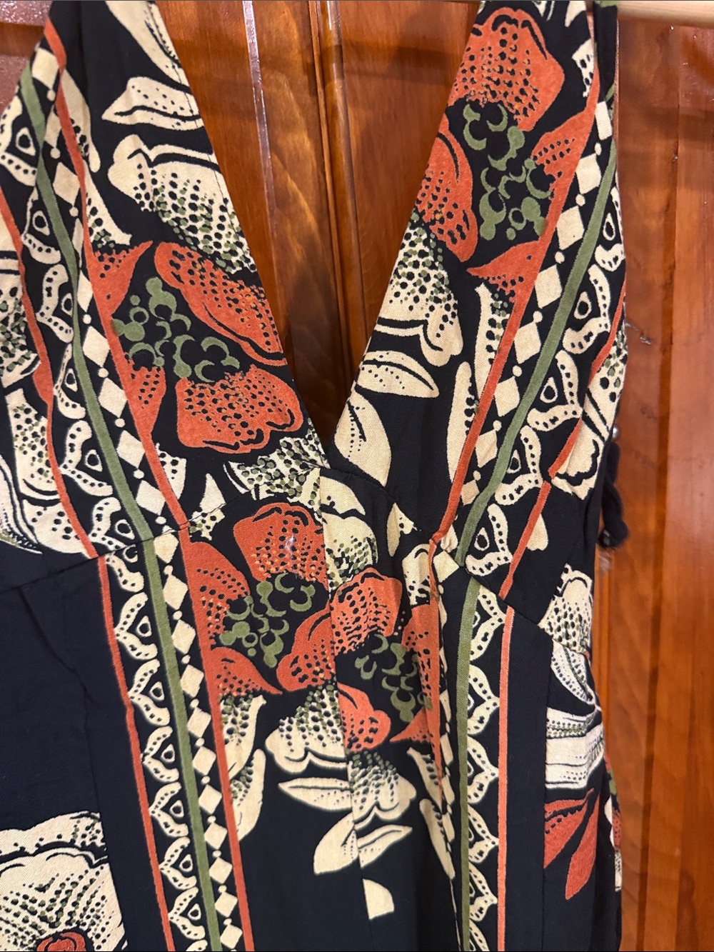 Floral V-Neck Halter Maxi jumpsuit  in Black and Rust - Picture 10 of 10
